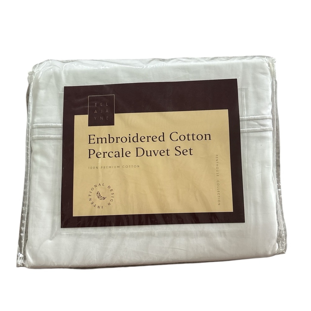 Ella Jayne Embroidered Cotton Percale 3-Pc Full/Queen Duvet Set - Picture 4 of 7